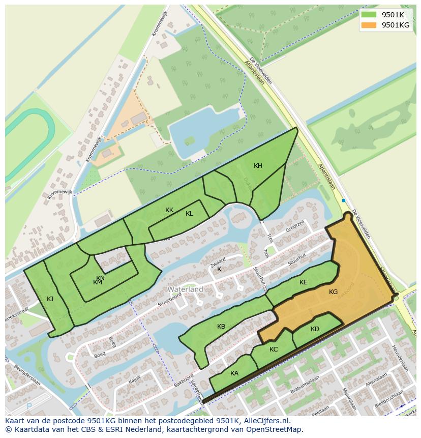 Afbeelding van het postcodegebied 9501 KG op de kaart.