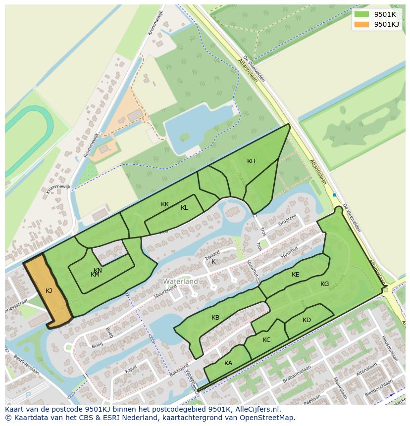 Afbeelding van het postcodegebied 9501 KJ op de kaart.