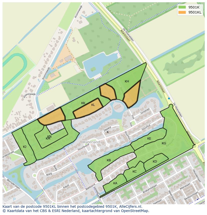 Afbeelding van het postcodegebied 9501 KL op de kaart.