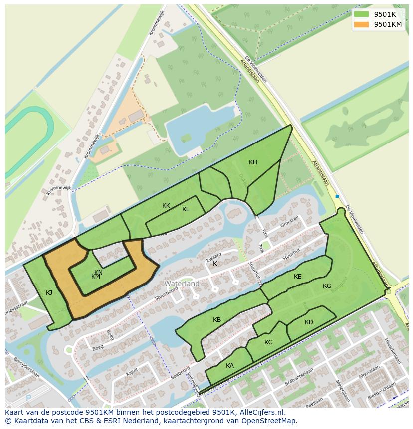 Afbeelding van het postcodegebied 9501 KM op de kaart.