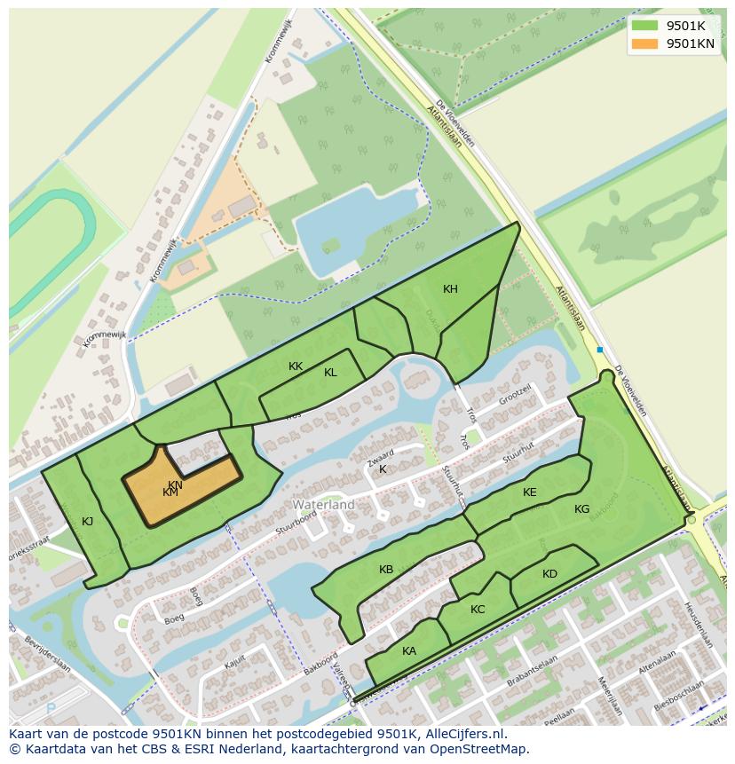 Afbeelding van het postcodegebied 9501 KN op de kaart.