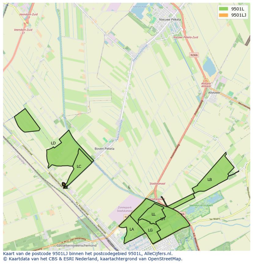 Afbeelding van het postcodegebied 9501 LJ op de kaart.