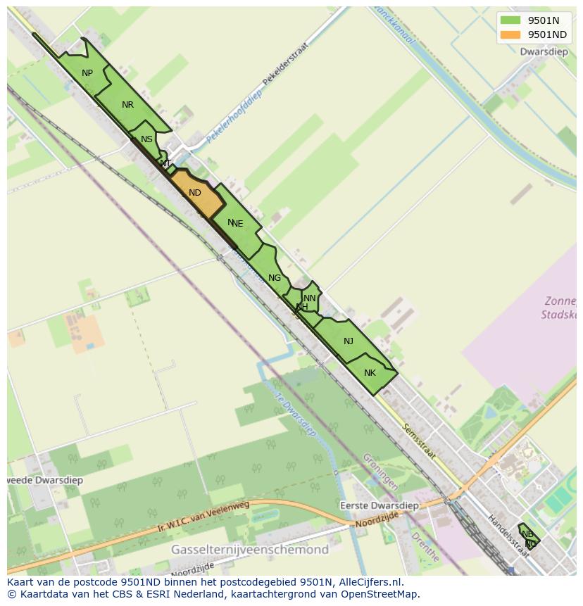 Afbeelding van het postcodegebied 9501 ND op de kaart.