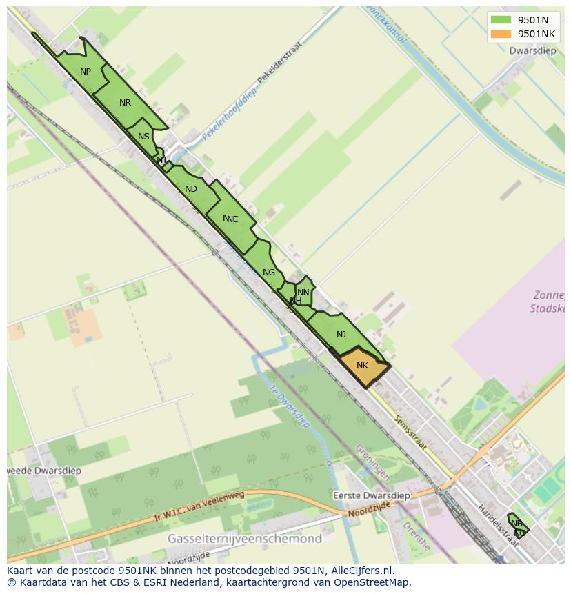 Afbeelding van het postcodegebied 9501 NK op de kaart.