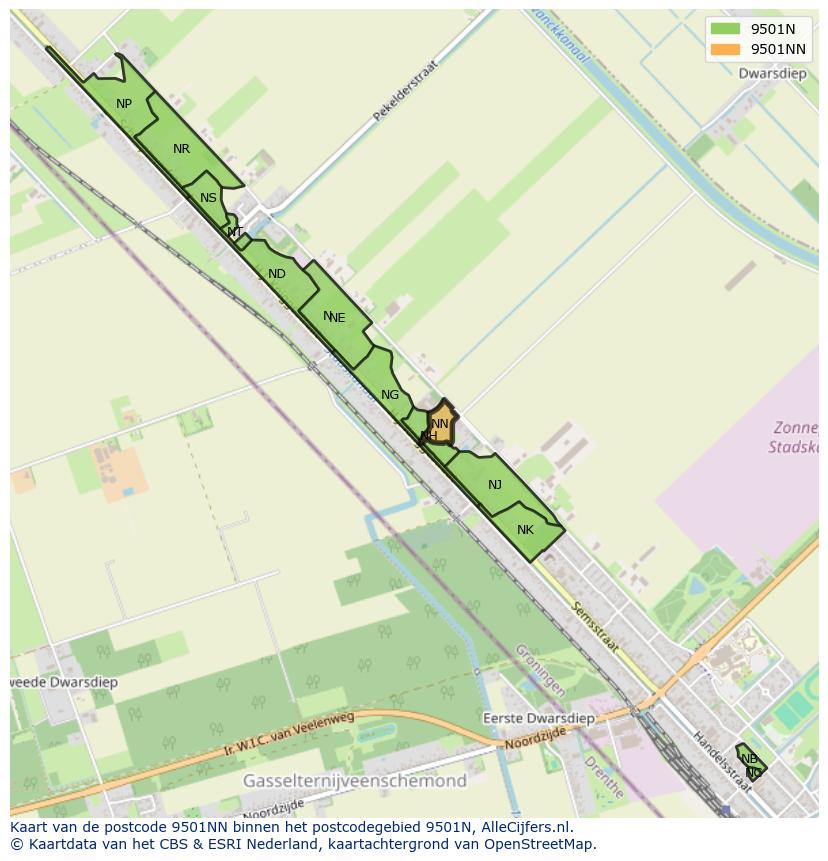 Afbeelding van het postcodegebied 9501 NN op de kaart.