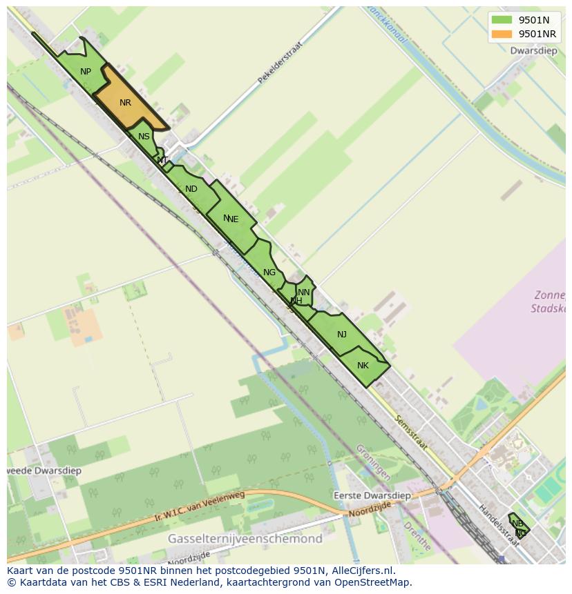 Afbeelding van het postcodegebied 9501 NR op de kaart.