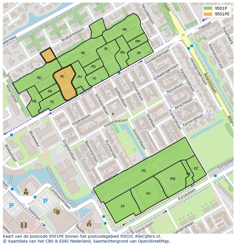 Afbeelding van het postcodegebied 9501 PE op de kaart.