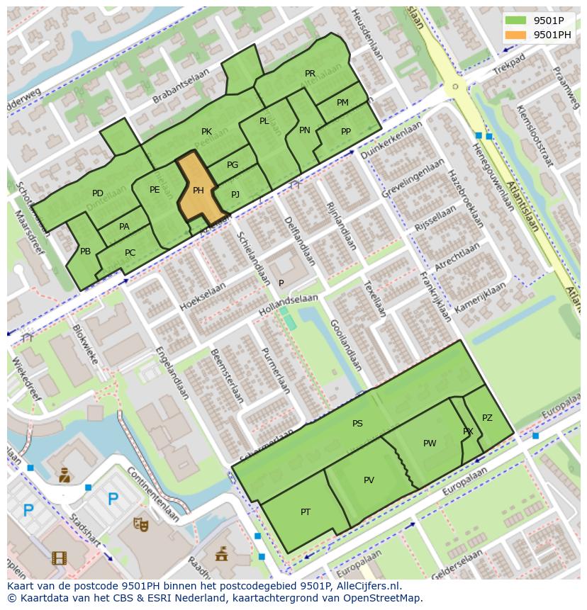 Afbeelding van het postcodegebied 9501 PH op de kaart.