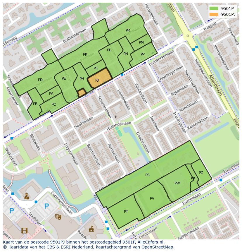 Afbeelding van het postcodegebied 9501 PJ op de kaart.