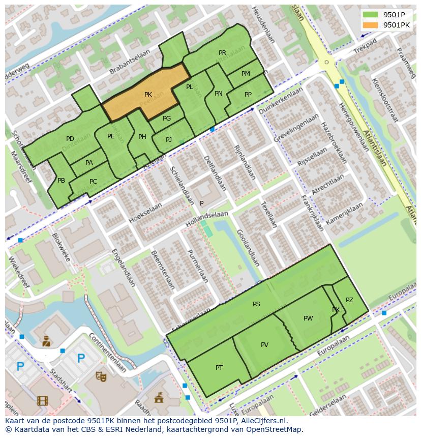 Afbeelding van het postcodegebied 9501 PK op de kaart.