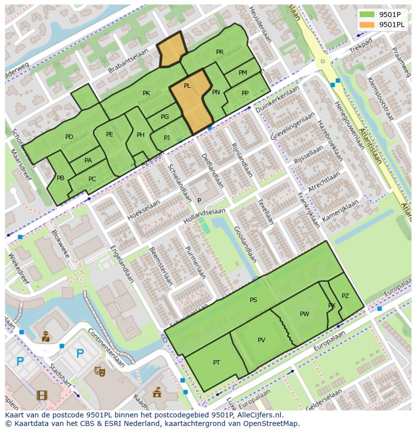 Afbeelding van het postcodegebied 9501 PL op de kaart.