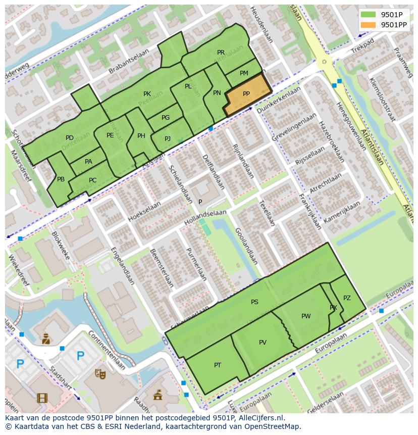 Afbeelding van het postcodegebied 9501 PP op de kaart.