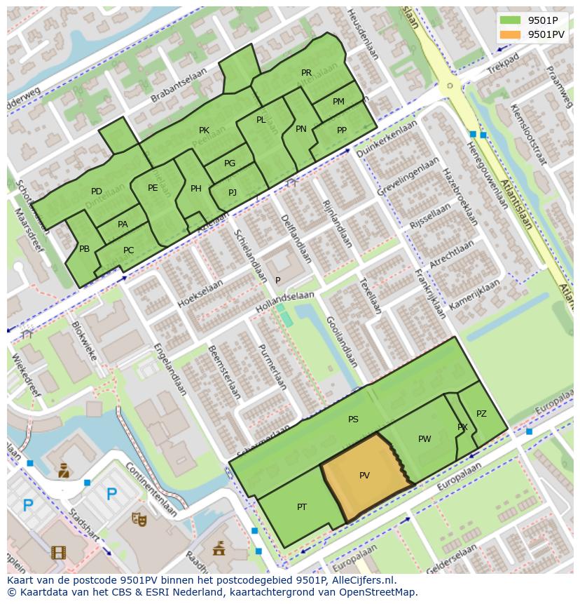 Afbeelding van het postcodegebied 9501 PV op de kaart.