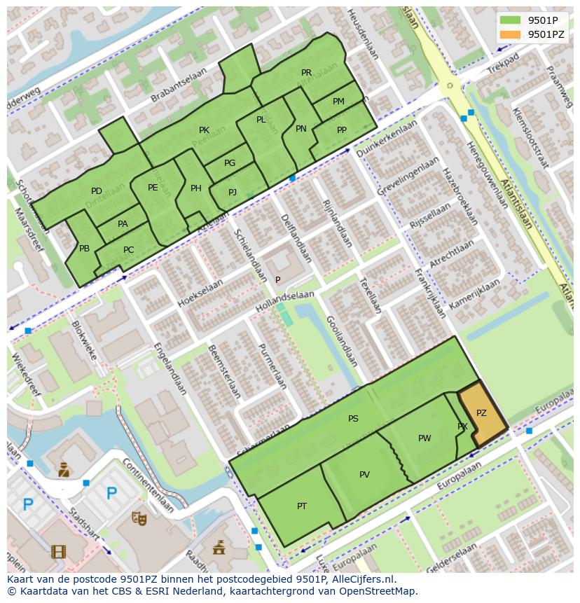 Afbeelding van het postcodegebied 9501 PZ op de kaart.