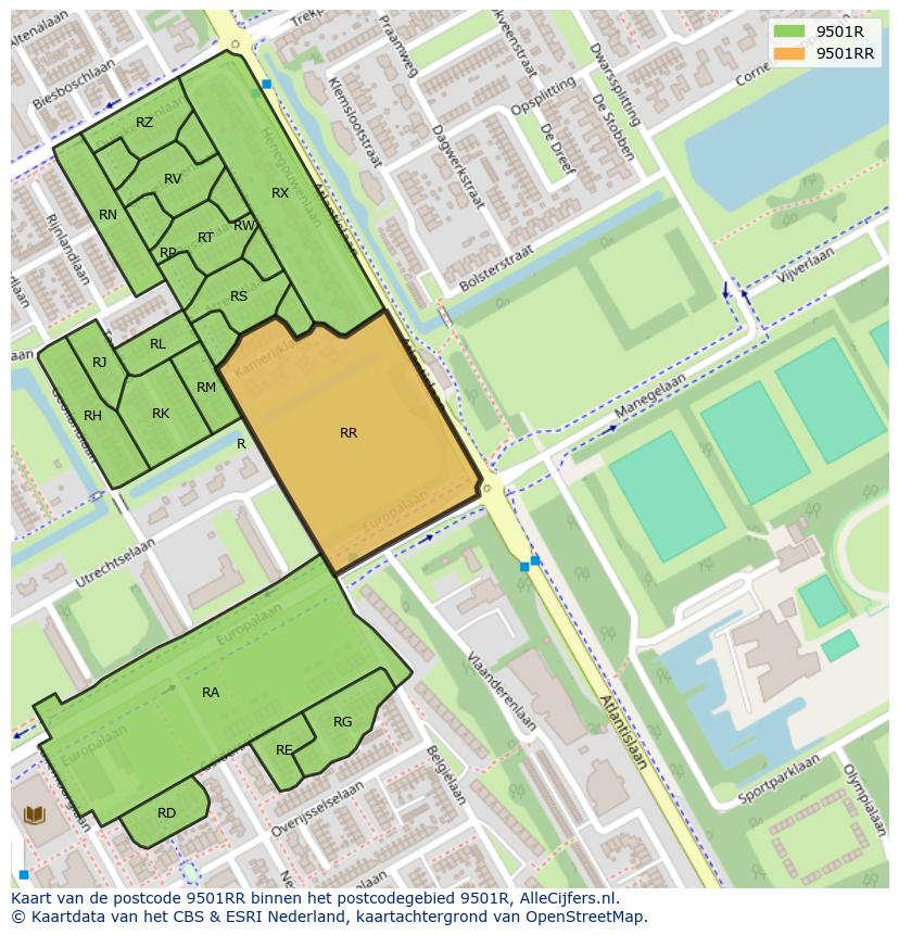 Afbeelding van het postcodegebied 9501 RR op de kaart.