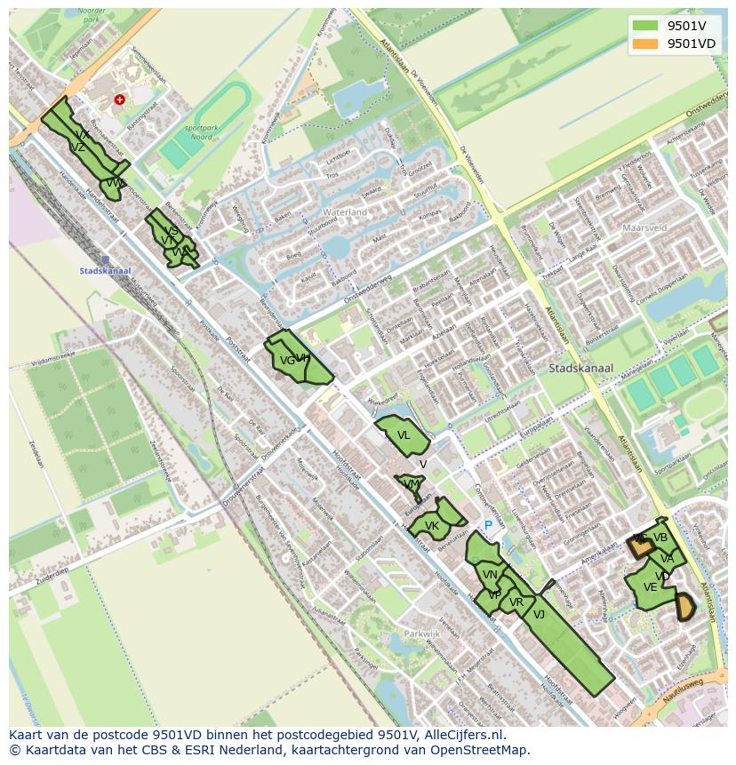 Afbeelding van het postcodegebied 9501 VD op de kaart.