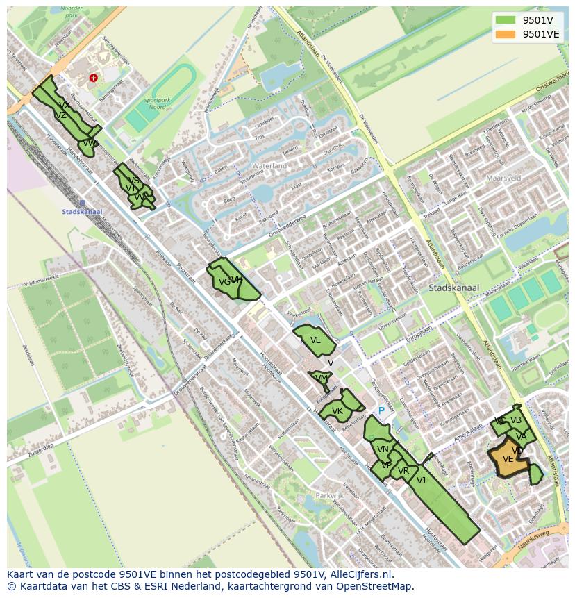 Afbeelding van het postcodegebied 9501 VE op de kaart.