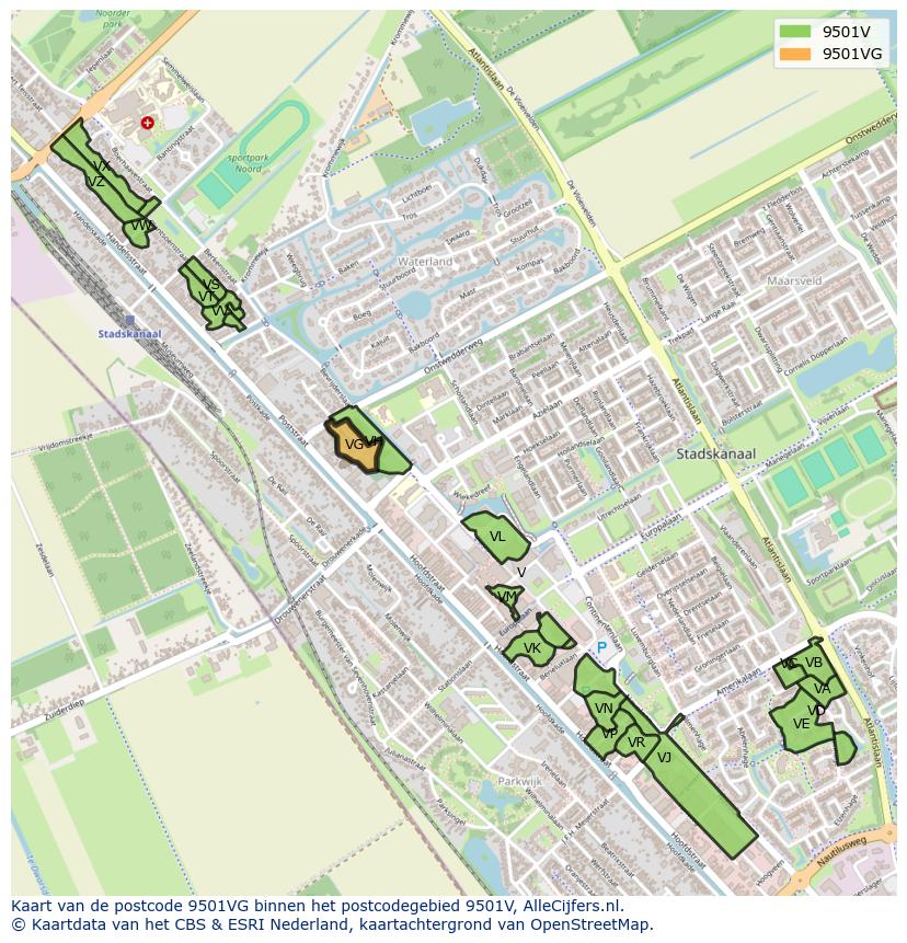 Afbeelding van het postcodegebied 9501 VG op de kaart.