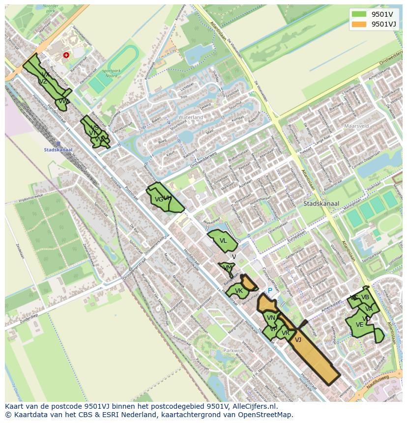 Afbeelding van het postcodegebied 9501 VJ op de kaart.