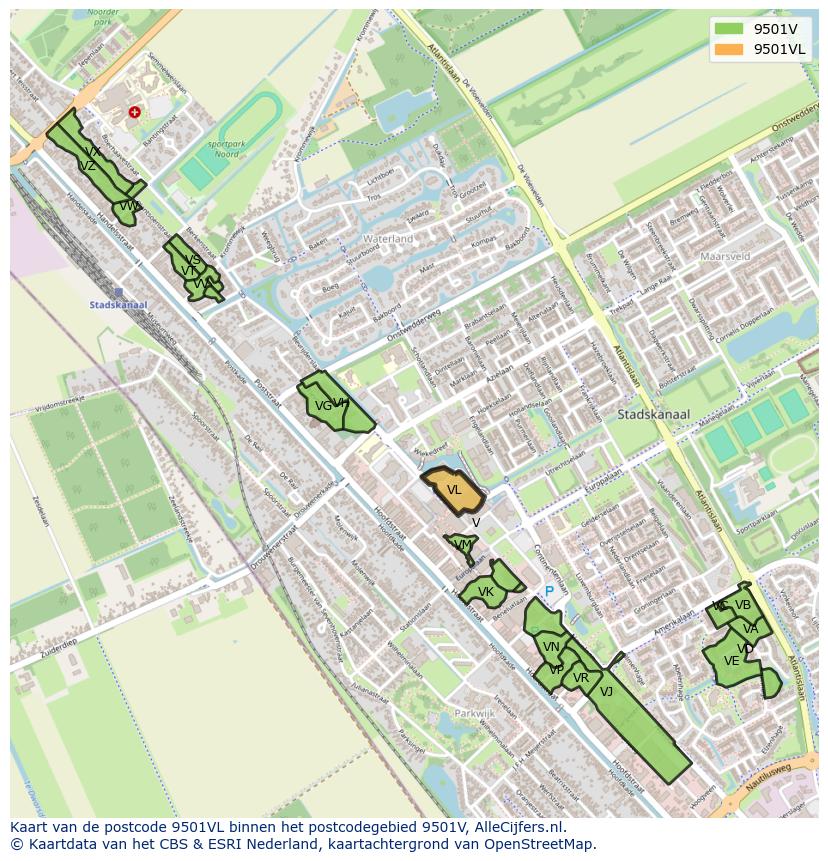 Afbeelding van het postcodegebied 9501 VL op de kaart.