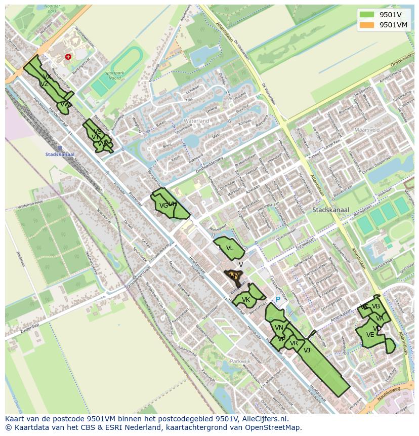 Afbeelding van het postcodegebied 9501 VM op de kaart.