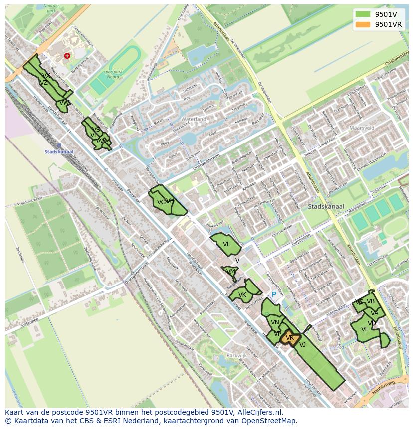 Afbeelding van het postcodegebied 9501 VR op de kaart.