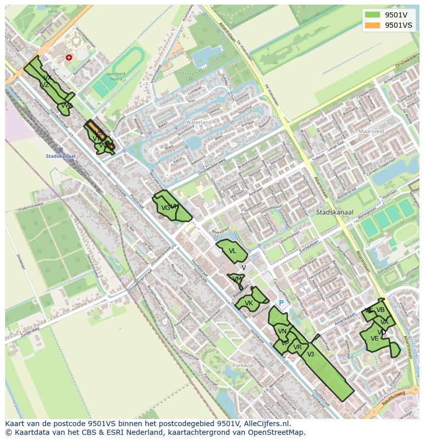 Afbeelding van het postcodegebied 9501 VS op de kaart.