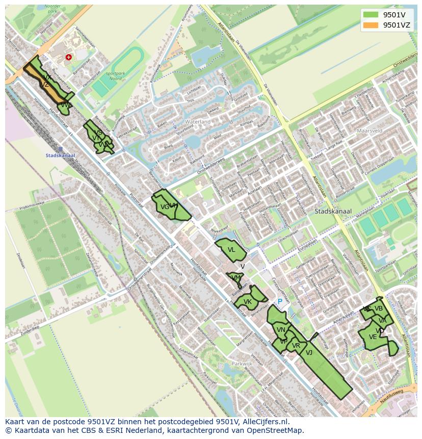 Afbeelding van het postcodegebied 9501 VZ op de kaart.