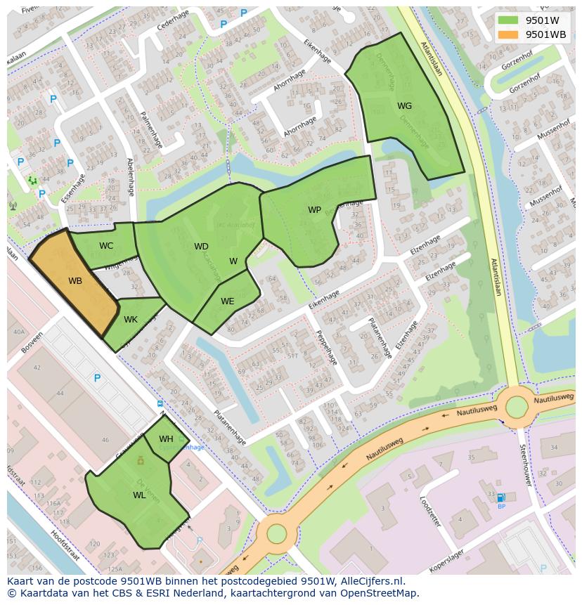 Afbeelding van het postcodegebied 9501 WB op de kaart.