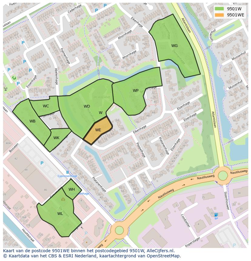 Afbeelding van het postcodegebied 9501 WE op de kaart.