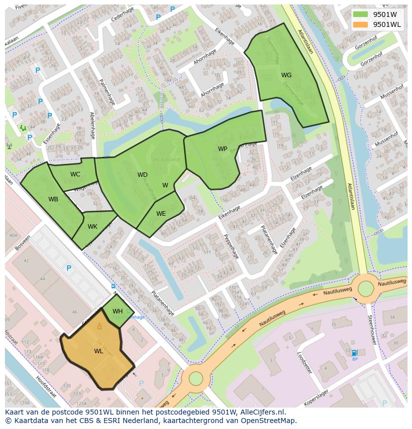Afbeelding van het postcodegebied 9501 WL op de kaart.