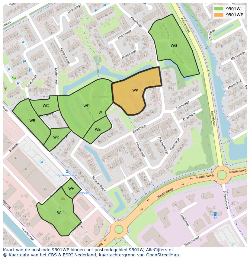 Afbeelding van het postcodegebied 9501 WP op de kaart.