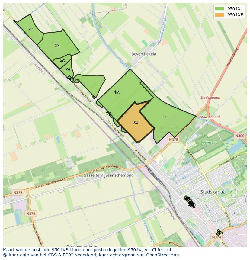 Afbeelding van het postcodegebied 9501 XB op de kaart.