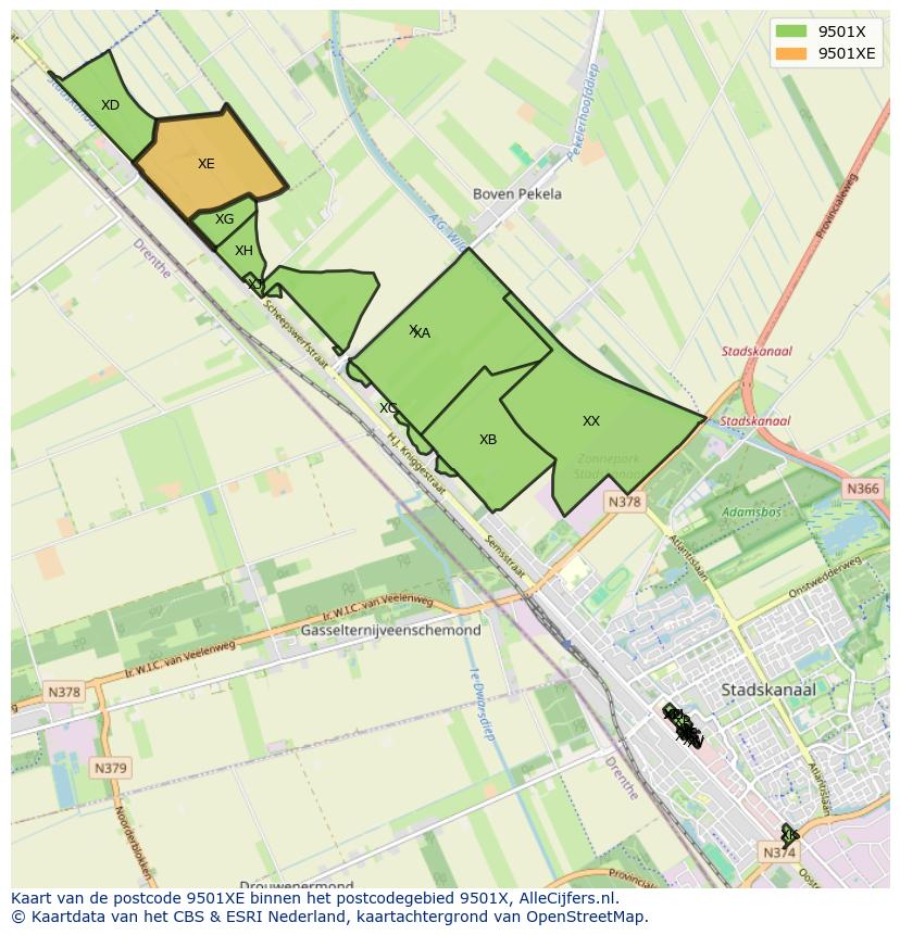 Afbeelding van het postcodegebied 9501 XE op de kaart.