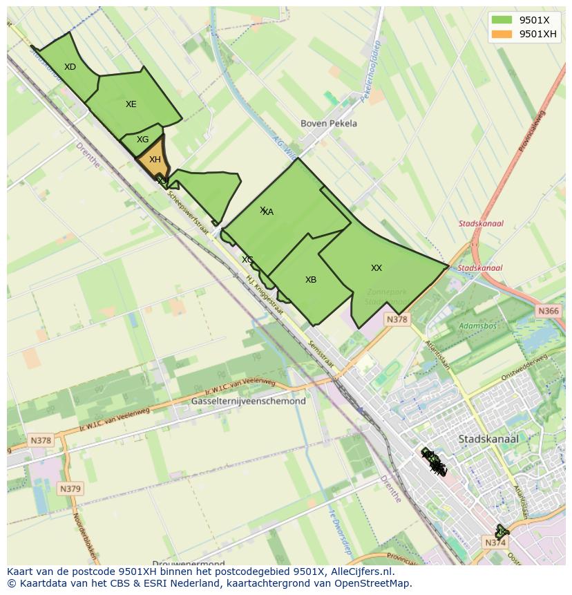 Afbeelding van het postcodegebied 9501 XH op de kaart.