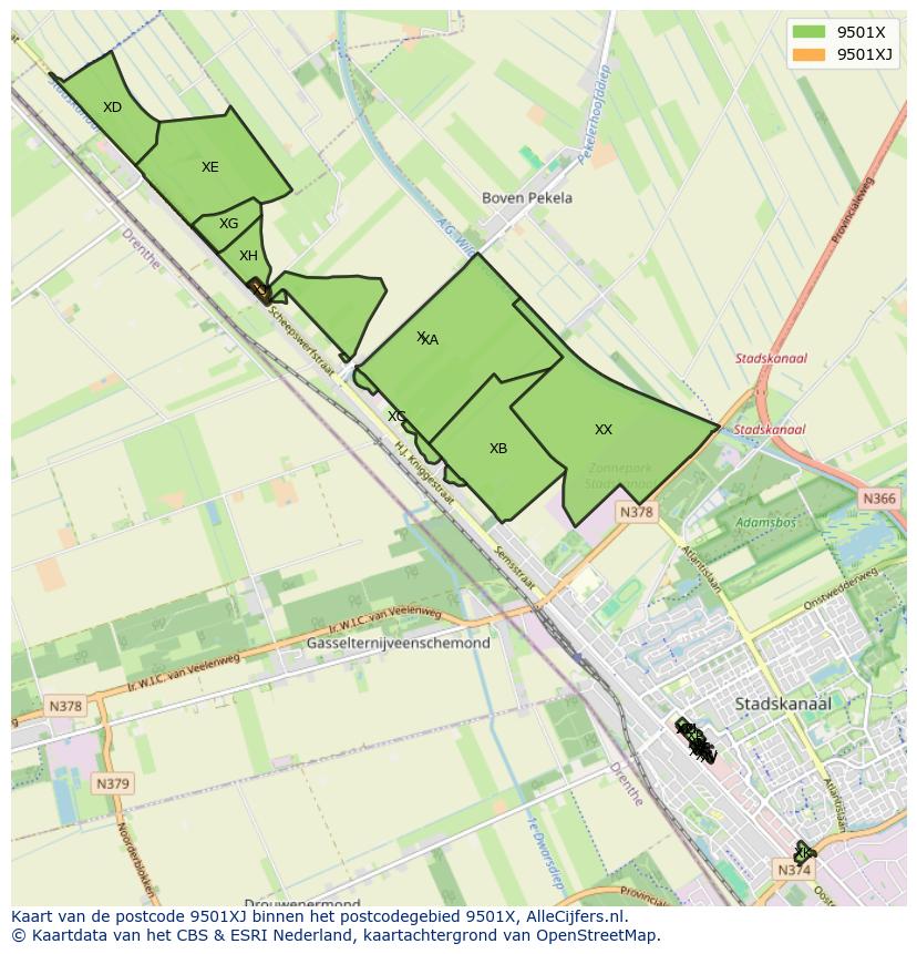 Afbeelding van het postcodegebied 9501 XJ op de kaart.