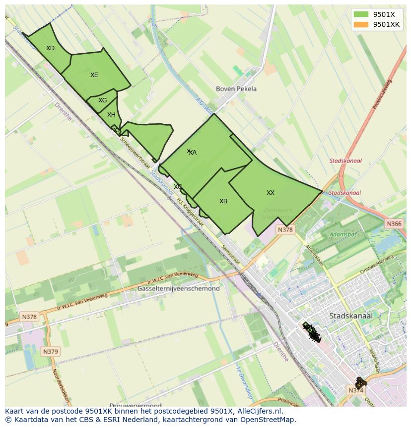 Afbeelding van het postcodegebied 9501 XK op de kaart.