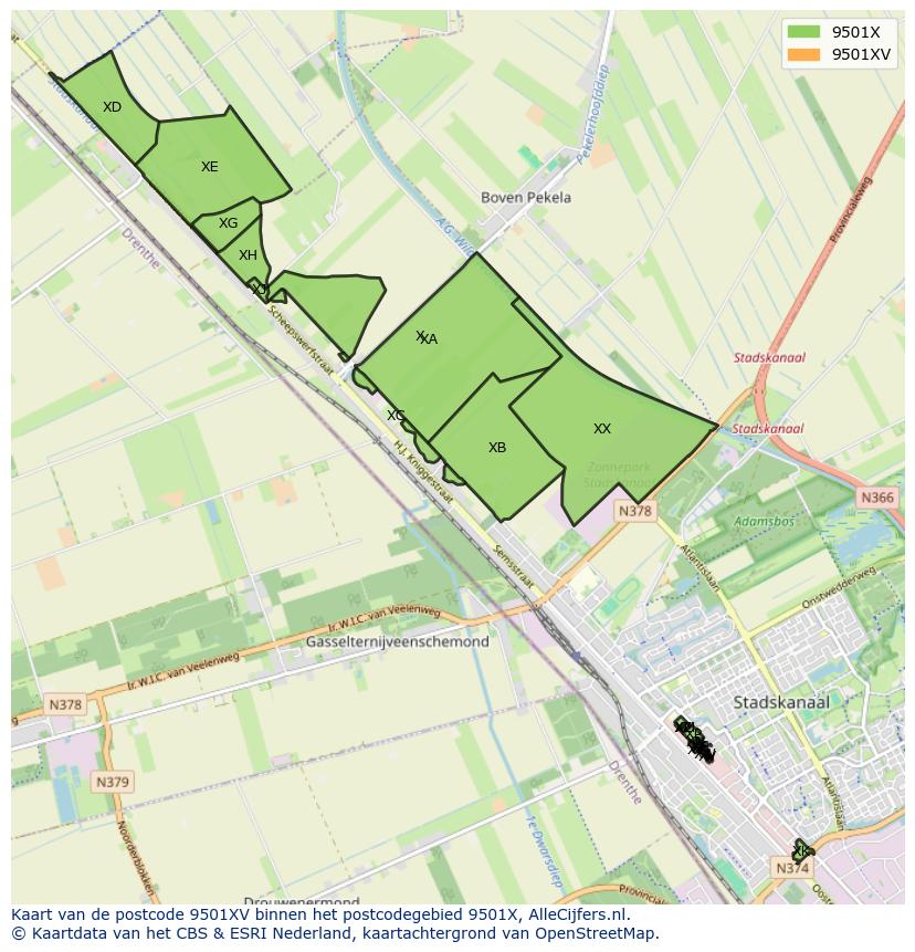 Afbeelding van het postcodegebied 9501 XV op de kaart.