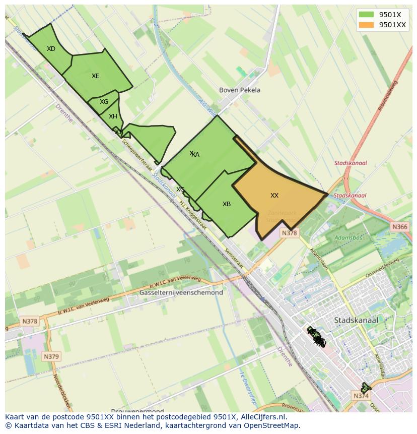 Afbeelding van het postcodegebied 9501 XX op de kaart.
