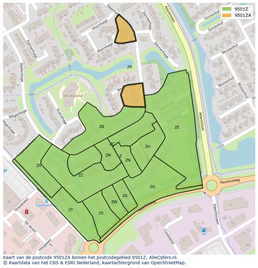 Afbeelding van het postcodegebied 9501 ZA op de kaart.