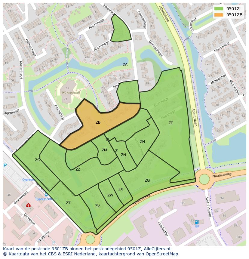 Afbeelding van het postcodegebied 9501 ZB op de kaart.