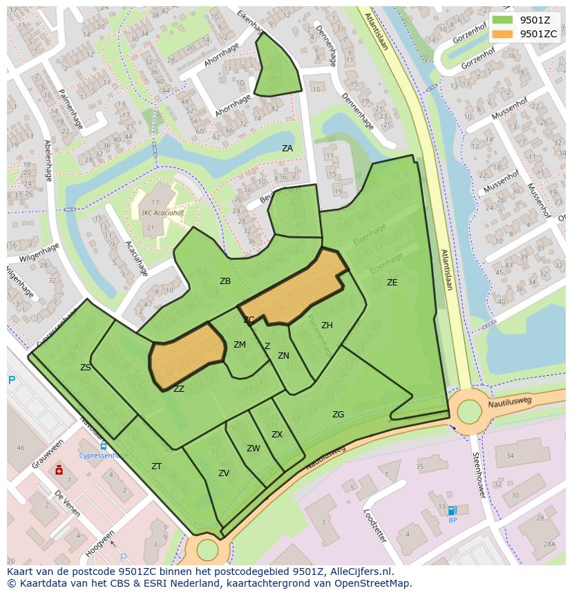 Afbeelding van het postcodegebied 9501 ZC op de kaart.