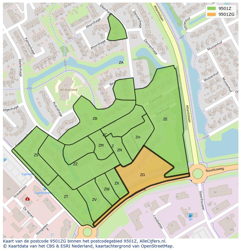 Afbeelding van het postcodegebied 9501 ZG op de kaart.