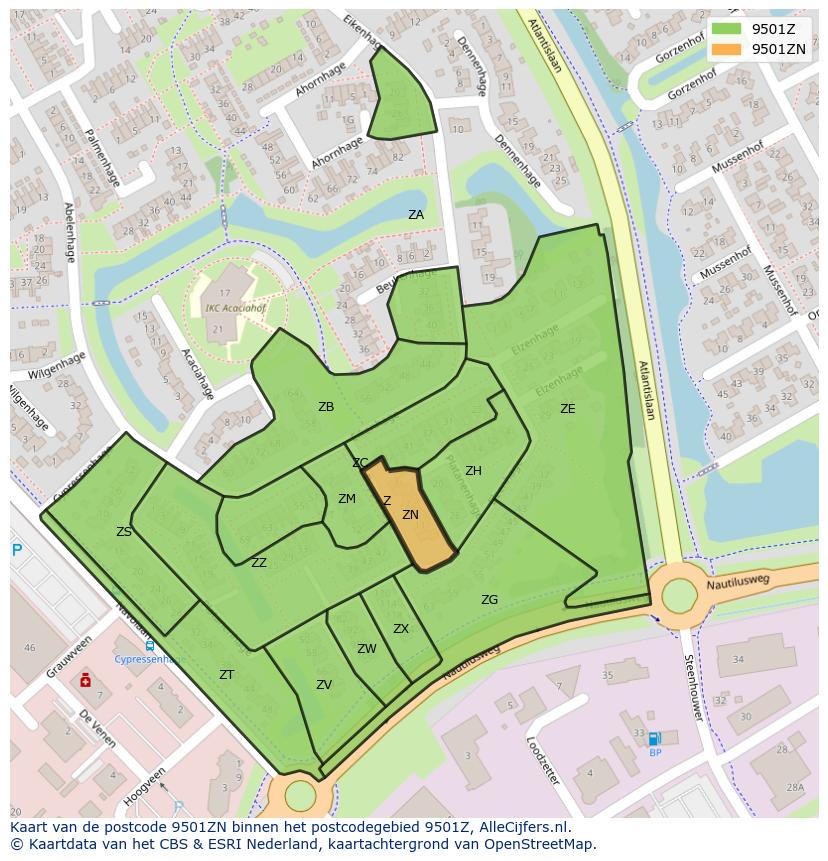 Afbeelding van het postcodegebied 9501 ZN op de kaart.