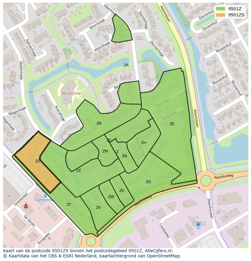 Afbeelding van het postcodegebied 9501 ZS op de kaart.