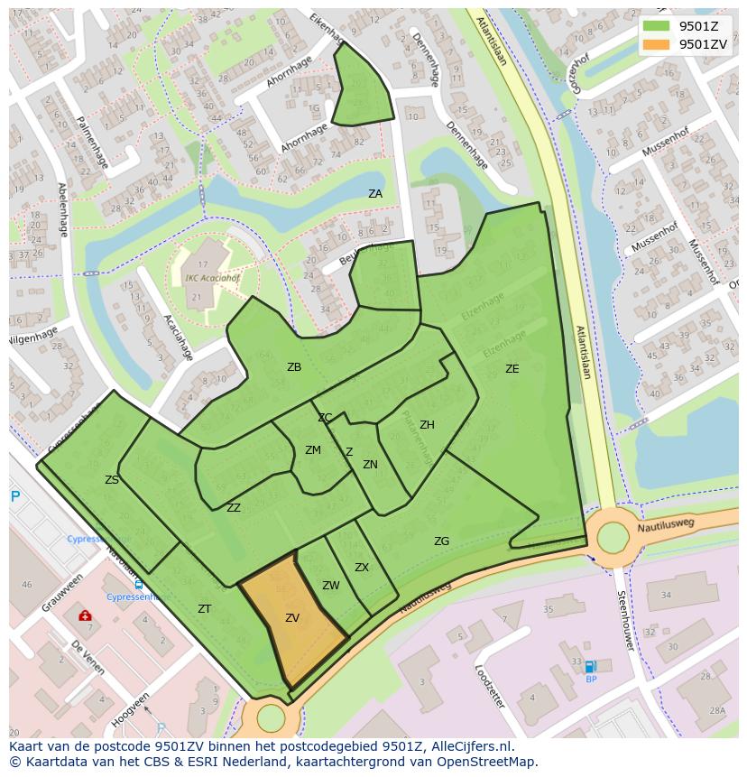Afbeelding van het postcodegebied 9501 ZV op de kaart.
