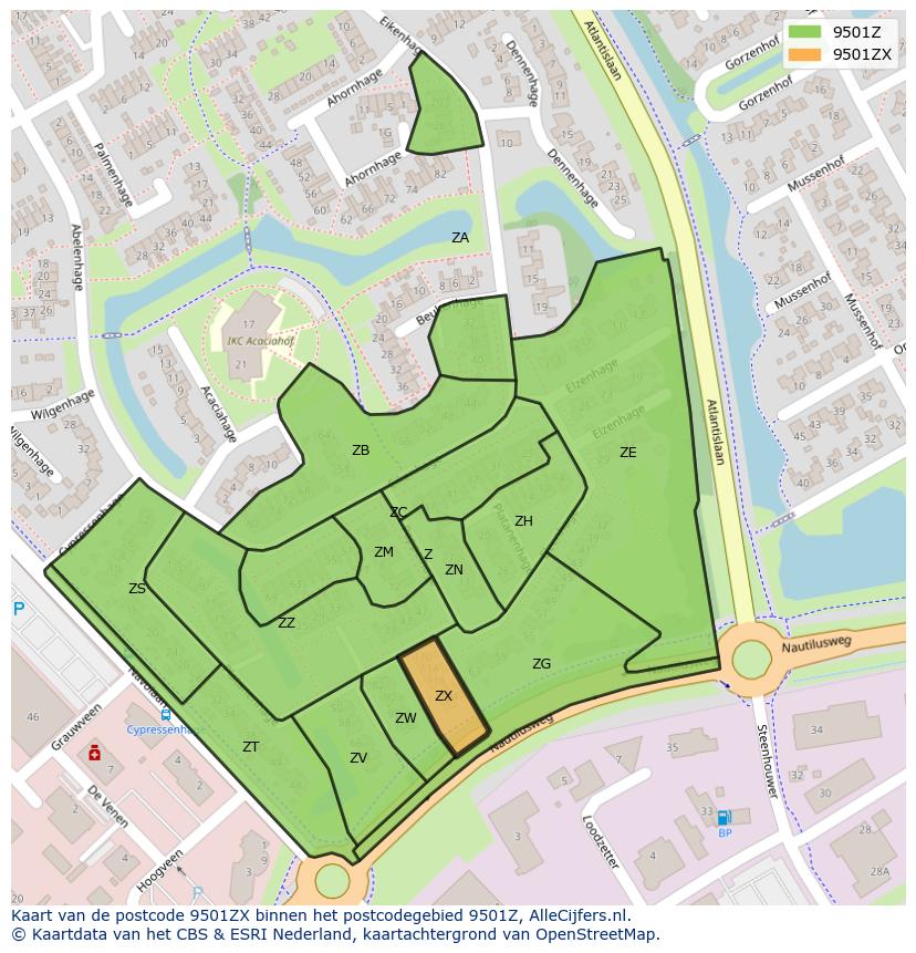 Afbeelding van het postcodegebied 9501 ZX op de kaart.