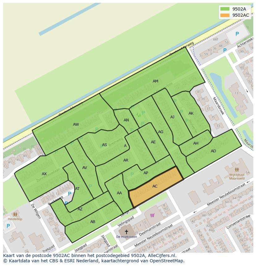 Afbeelding van het postcodegebied 9502 AC op de kaart.
