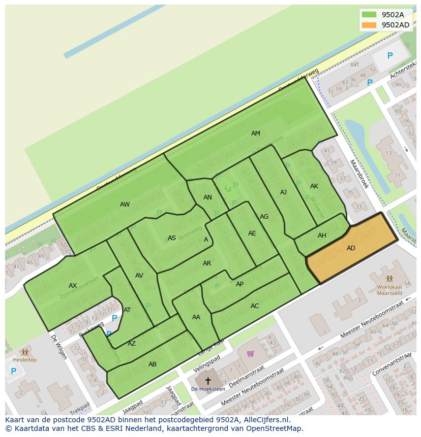 Afbeelding van het postcodegebied 9502 AD op de kaart.