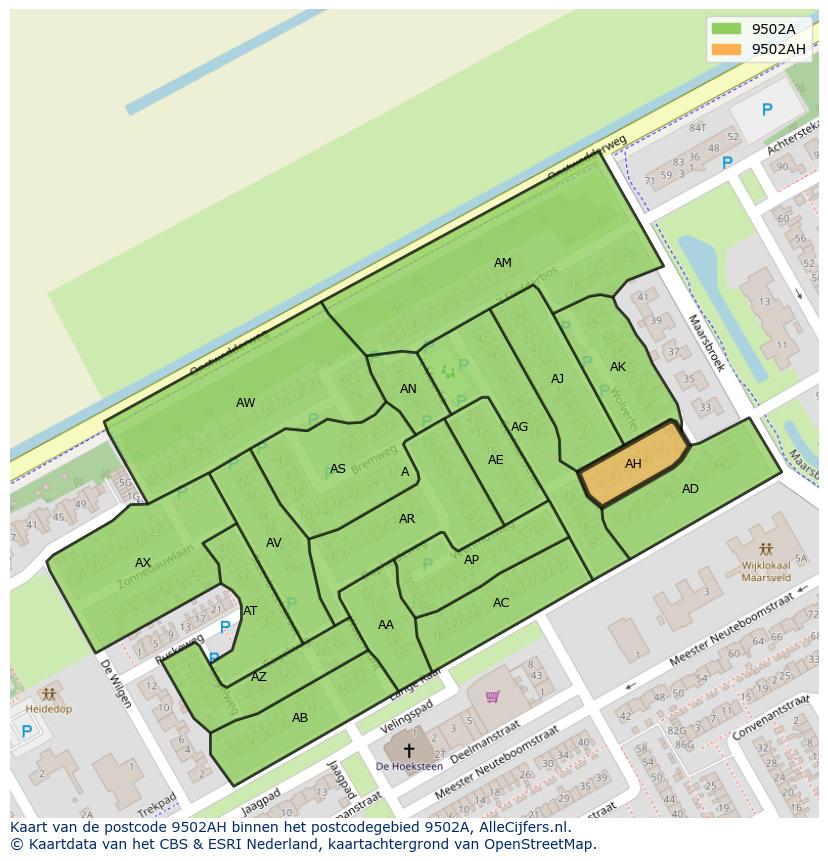 Afbeelding van het postcodegebied 9502 AH op de kaart.